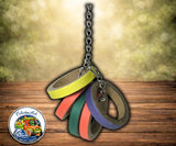 Beak Stop Birdie Bagel shreddable bird toy with chain hanger designed for chewing and enrichment for parrots.