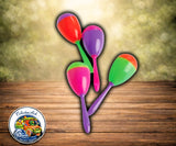 Beak Stop colorful miniature maraca foot toys for parrots in assorted colors, pack of four.