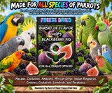 Burst of Flavor Freeze-Dried Chop in Blackberry Fig flavor made with carrots, celery, green peppers, broccoli, cauliflower, kale, apples, bananas, vegetables, blackberries, and Condria figs for all parrot species. Promotional Image 2