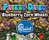 Freeze dried blueberry corn wheels parrot treats by All Parrot Products – all natural, no preservatives, healthy snacks for all parrot species