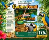 Goldenfeast Amazon Blend bird food with safflower, oats, cashews, almonds, walnuts, pumpkin seeds, pineapple, papaya, mango, cranberries, Brazil nuts, pecans, figs, and protected probiotics for parrots, macaws, cockatoos, and large birds. 17.5 lb bag Promotional Image