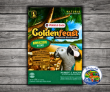 Goldenfeast Amazon Blend bird food with safflower, oats, cashews, almonds, walnuts, pumpkin seeds, pineapple, papaya, mango, cranberries, Brazil nuts, pecans, figs, and protected probiotics for parrots, macaws, cockatoos, and large birds. 17.5 lb bag