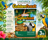 Goldenfeast Amazon Blend bird food with safflower, oats, cashews, almonds, walnuts, pumpkin seeds, pineapple, papaya, mango, cranberries, Brazil nuts, pecans, figs, and protected probiotics for parrots, macaws, cockatoos, and large birds. 3 lb bag Promotional Image