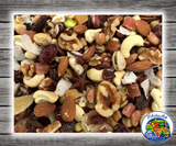 Goldenfeast Bonita Nut Treat Mix for parrots, macaws, cockatoos, and large birds with assorted nuts, dried fruits, legumes, vegetables, seeds, and grains. Close Up View