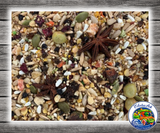 Goldenfeast South American Blend bird food for conures, cockatiels, lovebirds, and medium to large birds with seeds, fruits, vegetables, nuts, legumes, grains, and protected probiotics. Close Up