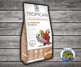 Hagen Tropican Alternative Formula for Parrots soy-free pellet food with pea protein, quinoa, vitamins, minerals, bentonite clay, and 4 mm granules for parrots.
