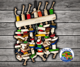 Happy Beaks Abacus Large Bird Toy with Java wood, colorful wood blocks, sisal rope, chain, and pear link for macaws, cockatoos, and large parrots that love to chew wood.