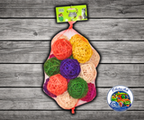 Happy Beaks Colored Vine Ball Foot Toy multicolored shreddable vine ball for birds to use as a foot toy or DIY bird toy part, available in 1.75 inch, 2.5 inch, and 3 inch sizes.
