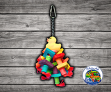 Happy Beaks Rubber Duck Monster Bird Toy with rubber ducky, wood spools, wood blocks, ropes, and colorful acrylic construction for small parrots, little parrots, and medium to large parrots.