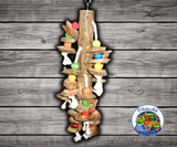 Happy Beaks Wood with Cylinders Bird Toy with multicolored natural wood and hanging wood cylinders for conures, quakers, mini macaws, cockatoos, African Greys, Amazons, and large macaws.