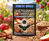 Healthy Grains Choose Your Flavor bird food in a 6.3 x 9.4 inch heat sealed resealable bag, made with flavor-coated grains that can be served dry, rinsed soft, or cooked warm like oatmeal.Flavor - Cinnamon Apple
