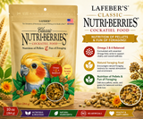 Lafeber Nutri-Berries Cockatiel Food made with hulled canary grass seed, hulled white proso millet, oat groats, peanut granules, red millet, vitamins, minerals, and 8% pellets for cockatiels and small birds. 10 oz bag Promo
