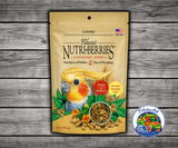 Lafeber Nutri-Berries Cockatiel Food made with hulled canary grass seed, hulled white proso millet, oat groats, peanut granules, red millet, vitamins, minerals, and 8% pellets for cockatiels and small birds. 10 oz bag