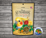 Lafeber Nutri-Berries Cockatiel Food made with hulled canary grass seed, hulled white proso millet, oat groats, peanut granules, red millet, vitamins, minerals, and 8% pellets for cockatiels and small birds. 4 lb bag