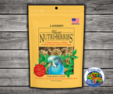 Lafeber Nutri-Berries Parakeet Food made with hulled white proso millet, hulled canary grass seed, oat groats, peanut granules, red millet, 10% pellets, vitamins, minerals, and omega fatty acids for parakeets, budgies, lovebirds, and parrotlets. 10 oz bag