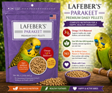 Lafeber Premium Daily Diet for Parakeets 1.25 Lb pellet food made with ground corn, soybean meal, wheat flour, oat groats, cane molasses, dried whole egg, vitamins, minerals, amino acids, and omega fatty acids for parakeets, budgies, lovebirds, cockatiels, and small birds. Promo
