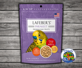 Lafeber Premium Daily Diet for Parakeets 1.25 Lb pellet food made with ground corn, soybean meal, wheat flour, oat groats, cane molasses, dried whole egg, vitamins, minerals, amino acids, and omega fatty acids for parakeets, budgies, lovebirds, cockatiels, and small birds.
