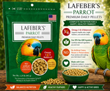 Lafeber Premium Daily Diet for Parrots 1.25 Lb pellet food made with ground non-GMO corn, soybean meal, wheat flour, oat groats, cane molasses, dried whole egg, vitamins, minerals, amino acids, and omega fatty acids for parrots. Promo