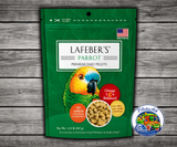 Lafeber Premium Daily Diet for Parrots 1.25 Lb pellet food made with ground non-GMO corn, soybean meal, wheat flour, oat groats, cane molasses, dried whole egg, vitamins, minerals, amino acids, and omega fatty acids for parrots.