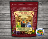 Lafeber Senior Bird Nutri-Berries Parakeet and Cockatiel Food 10 Oz made with 61% pellets, 26% wholesome grains, 13% fruits and herbs, dried dates, cranberries, plums, dandelion root, ginger, milk thistle, glucosamine sulfate, and chondroitin sulfate for senior small birds.