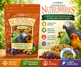 Lafeber Senior Bird Nutri-Berries Parrot Food made with 61% pellets, 26% wholesome grains, 13% fruits and herbs, dried dates, cranberries, plums, dandelion root, ginger, milk thistle, glucosamine sulfate, and chondroitin sulfate for senior parrots. 10 oz bag Promo