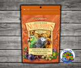 Lafeber Senior Bird Nutri-Berries Parrot Food made with 61% pellets, 26% wholesome grains, 13% fruits and herbs, dried dates, cranberries, plums, dandelion root, ginger, milk thistle, glucosamine sulfate, and chondroitin sulfate for senior parrots. 10 oz bag