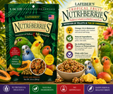 Lafeber Tropical Fruit Nutri-Berries Cockatiel and Parakeet Food 10 Oz made with pineapple, papaya, mango, hulled seeds, grains, 26% pellets, vitamins, minerals, and omega fatty acids for cockatiels, parakeets, lovebirds, and small birds. Promo
