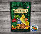 Lafeber Tropical Fruit Nutri-Berries Cockatiel and Parakeet Food 10 Oz made with pineapple, papaya, mango, hulled seeds, grains, 26% pellets, vitamins, minerals, and omega fatty acids for cockatiels, parakeets, lovebirds, and small birds.