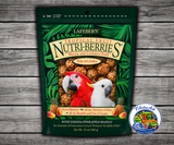 Lafeber Tropical Fruit Nutri-Berries Macaw Food made with pineapple, papaya, mango, cracked corn, hulled white proso millet, safflower, red millet, peanut hearts, 26% pellets, vitamins, minerals, and omega fatty acids for macaws and cockatoos. 3 lb bag