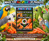 Papaya Carrot Burst of Flavor Freeze-Dried Chop parrot treat made with carrots, celery, green peppers, broccoli, cauliflower, kale, Red Delicious apples, Granny Smith apples, bananas, okra, green beans, corn, green peas, papaya, and carrot for all parrot species. Promotional Image 2