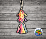 Planet Pleasures Mini Pinata Bird Toy made from colorful palm leaf strips for shredding, chewing, and pulling enrichment for budgies, parakeets, and little parrots.