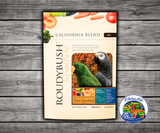 Roudybush California Blend Small pellet bird food with dried peaches, apricots, plums, bell peppers, carrots, tomatoes, cabbage, and Daily Maintenance pellets for parrots, small parrots, and conures. 10 lb bag