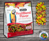 Colorful fruitblend pellet bird food designed for large parrots with balanced nutrition and fruit flavors