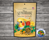Lafeber Nutri-Berries Cockatiel Food made with hulled canary grass seed, hulled white proso millet, oat groats, peanut granules, red millet, vitamins, minerals, and 8% pellets for cockatiels and small birds. 14 lb bag