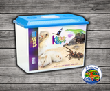 Kritter Keeper® by Hagen with ventilated lid, self-locking top, hinged viewer feeder window, airline access hole, and medium, large, extra large size options.