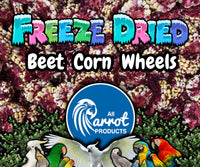 Freeze dried beet corn wheels parrot treats by All Parrot Products – all natural, no preservatives, healthy snacks for all parrot species