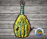 Planet Pleasures Pineapple Foraging Bird Toy, a colorful all-natural shreddable pineapple-shaped toy with spaces for hiding treats for parrots, cockatiels, budgies, parakeets, and little parrots. large